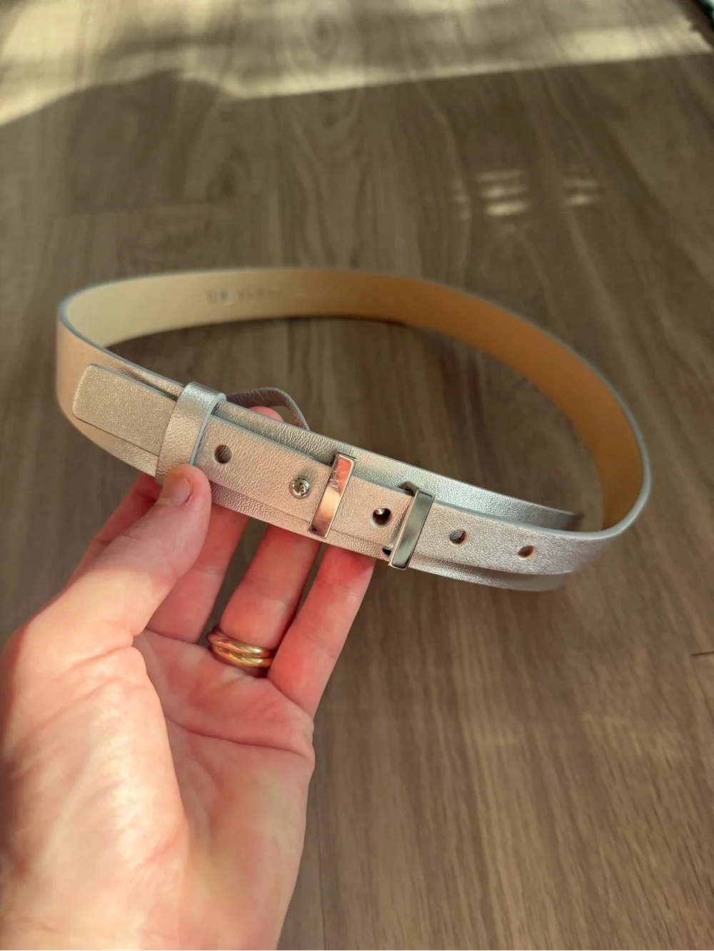 The Fold Metallic Silver Genuine Leather Wide Waist Belt Made in Italy T2